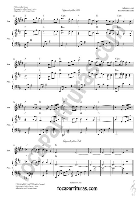 3 Leyendas de Pasión Partitura de Saxofón Tenor y Saxo Soprano Legends of the Fall Sheet Music for Tenor & Soprano Saxophone