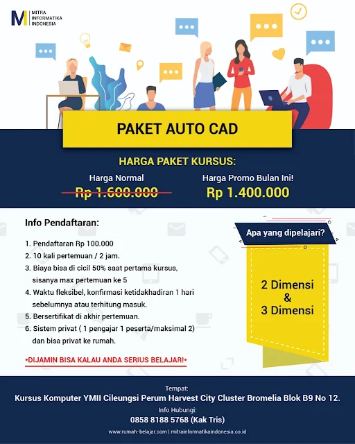 brosur kursus autocad di kursus komputer ymii cileungsi, cibubur, bogor, bekasi, jakarta, setu, gunung putri