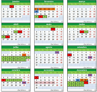 Calendário Escolar elaborado com base na RESOLUÇÃO SEE Nº 4.254 DE 18/12/2019, disponível em Excel para download.