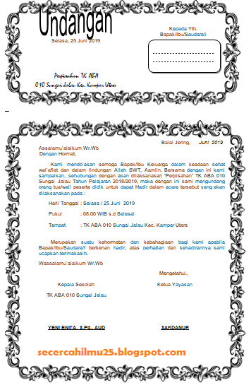 Contoh Undangan Perpisahan Tk Terbaru 2019 Secercah Ilmu