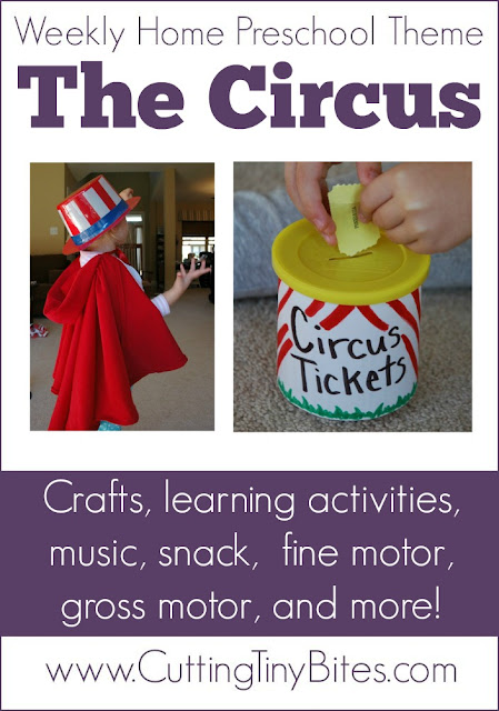 Circus Theme- Weekly Home Preschool. Crafts, fine motor, gross motor, snacks, music, and more! EASY activities for homeschool pre-k.