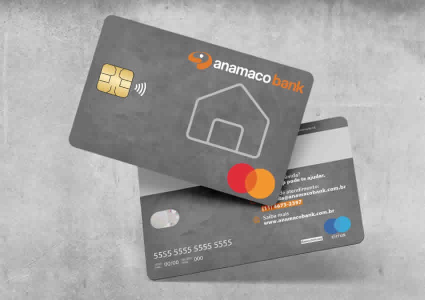 Fundo com dois cartões Anamaco Bank sobrepostos.