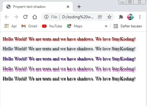 menggunakan properti shadow di css untuk teks