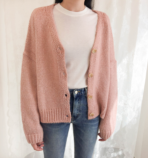 ROMANTIC MUSE Drop Shoulder Button-Front Knit Cardigan