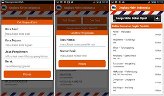 Aplikasi Android Cek Resi dan Ongkos Kirim JNE, TIKI, pos indonesia