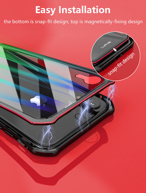 Luphie Protective Case For iPhone XR Gradient Magnetic Adsorption Aluminum Tempered Glass Full Body Case