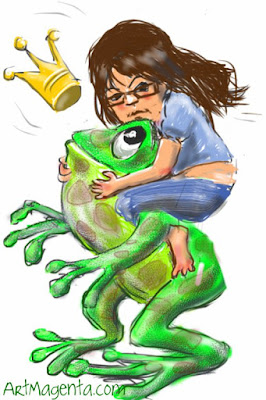 Princess kissing frogs drawing by ArtMagenta