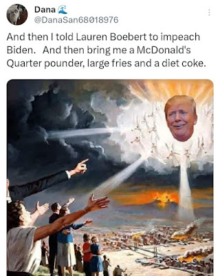 Trump as God... bring me a Quarter Pounder and a Diet Coke - cartoon