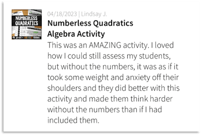 Numberless Quadratics Algebra Activity