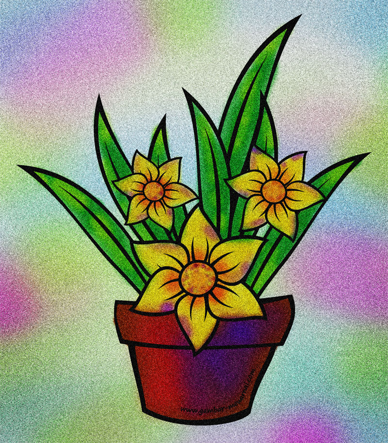 Sketsa Gambar Bunga Dalam Pot