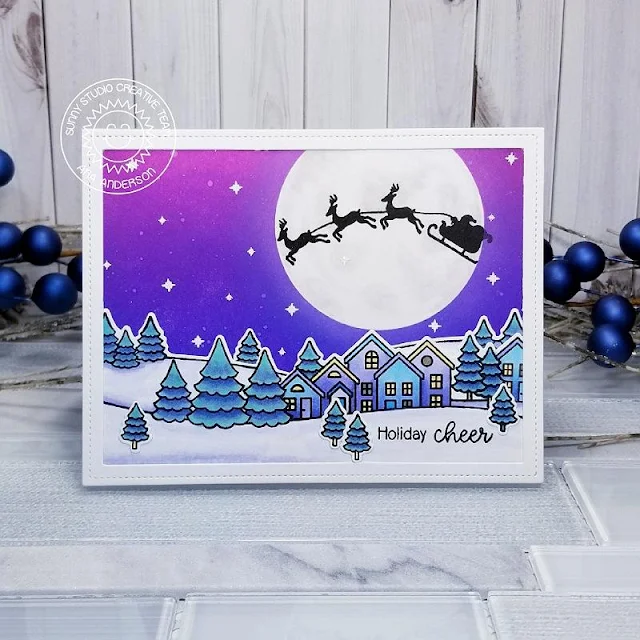 Sunny Studio Stamps: Scenic Route Here Comes Santa Winter Themed Holiday Card by Ana Anderson