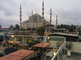 Sultanahmet blue mosque from the terrace of Nobel Hostel