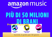 Logo Amazon Music : 50 milioni di brani Gratis per 30 giorni! approfitta della iniziativa !