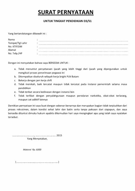 Surat pernyataan masuk kuliah  Contoh Surat