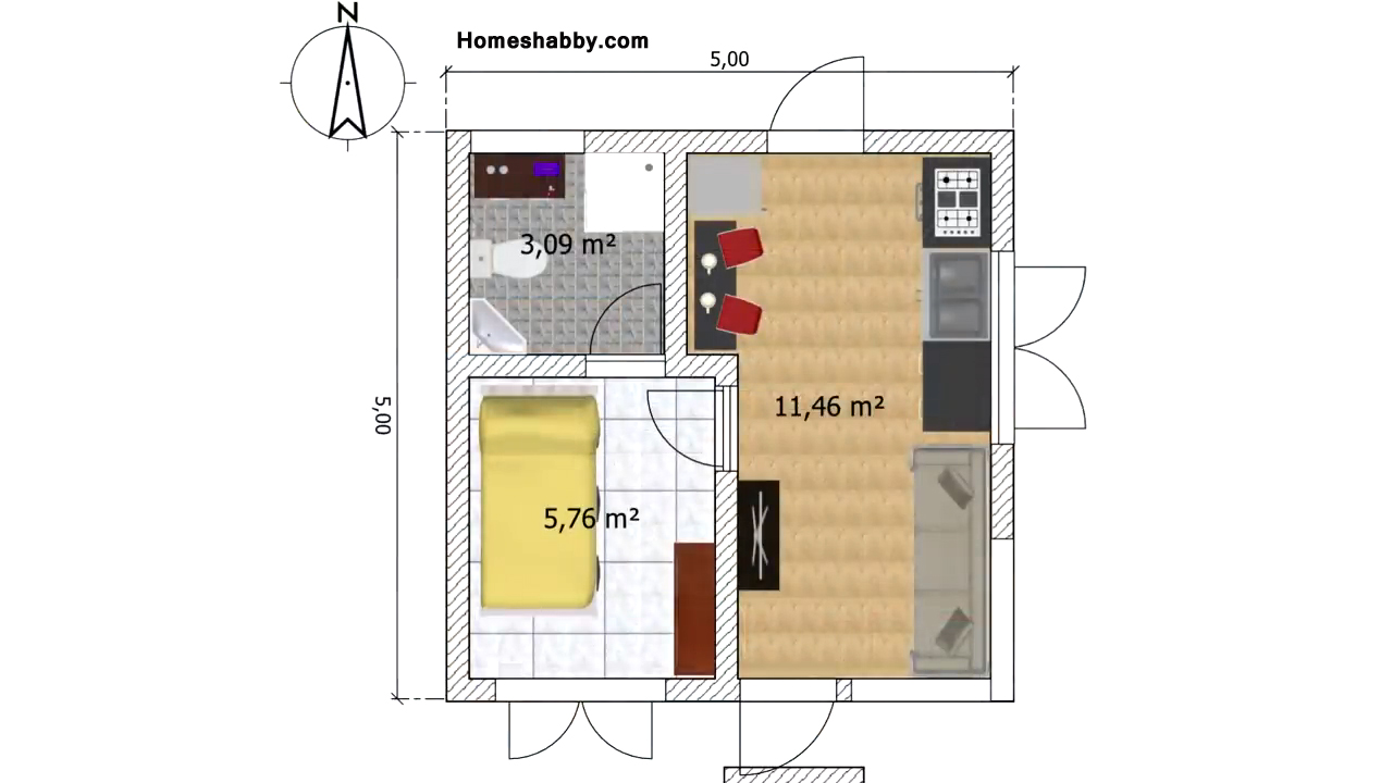 Desain dan Denah Rumah Minimalis Sederhana Ukuran 5 x 5 Terbaru Cocok Untuk Pasangan Baru ~ Homeshabby.com : Design Home Plans, Home Decorating and Interior Design - Lahan 5x5 Denah Rumah Ukuran 5x5