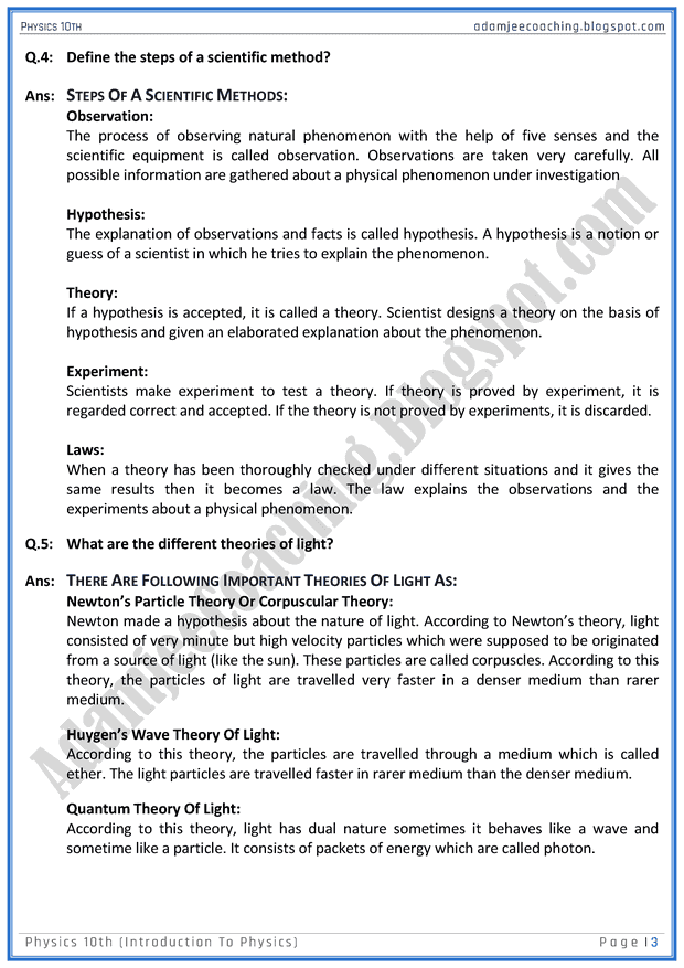 introduction-to-physics-question-answers-physics-10th