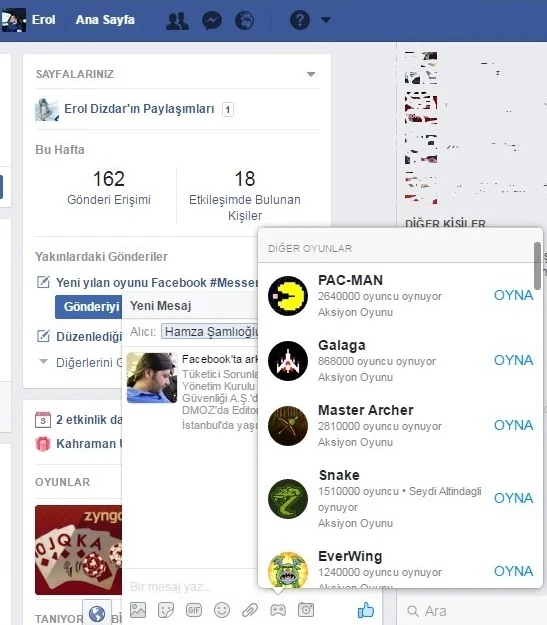 Facebook messanger'dan yılan oyunu nasıl oynanır