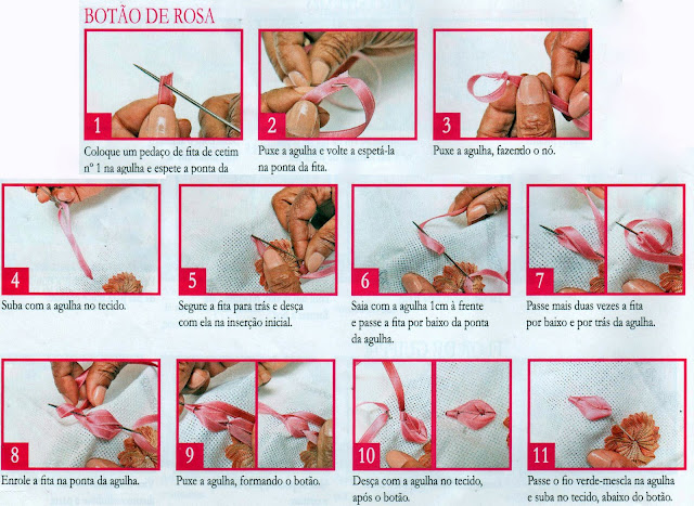 COMO FAZER BOTÕES DE ROSAS COM FITAS DE CETIM PASSO A PASSO