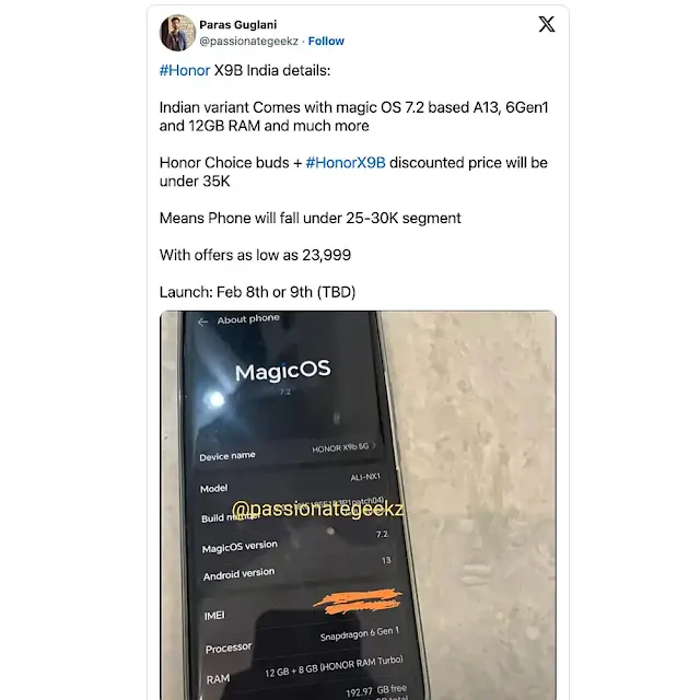 Honor X9b Launch Date and Availability