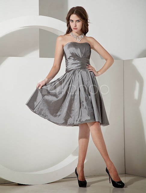 China Wholesale Clothes - Cute Silvery Taffeta Knee Length A-line Bridesmaid Dress