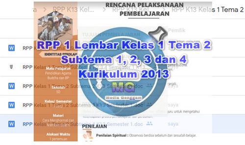 Download RPP 1 Lembar Kelas 1 Tema 2 Semester 1 Kurikulum 2013 Revisi Terbaru Published by Media Genggam Penulis Romansyah.