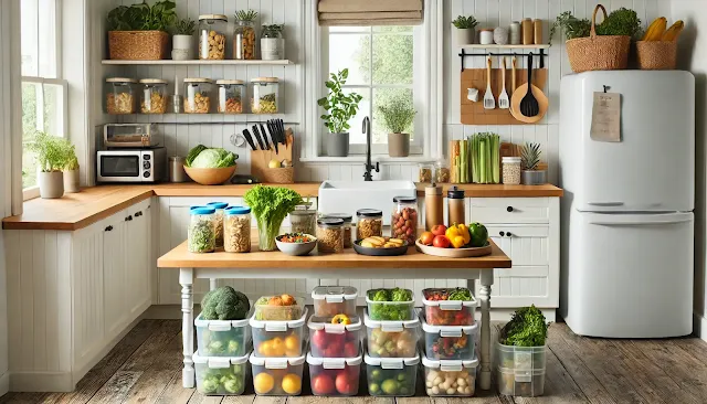 Tidy organized kitchen will meal prep stand