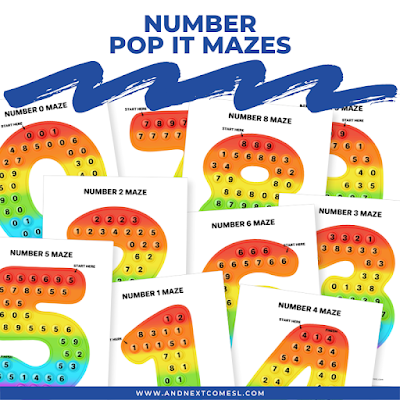 Number pop it mazes pack for kids