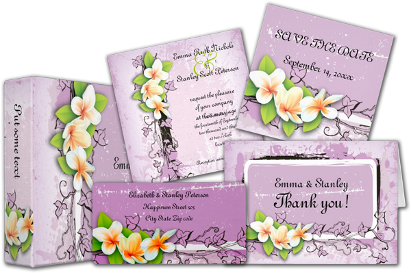  Vintage Plumeria Ivy Purple White Wedding Custom Invitations