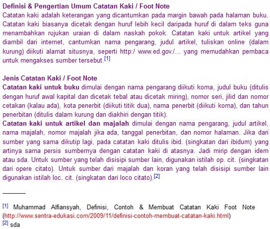 Contoh Penulisan dan Cara Membuat Footnote ~Catatan Kaki 