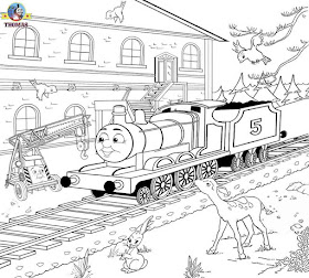 Art train station scenery childrens color sheets printable pages for coloring James the red engine