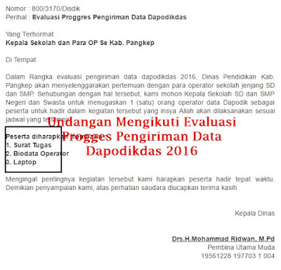 Undangan Mengikuti Evaluasi Progges Pengiriman Data Dapodikdas 2016