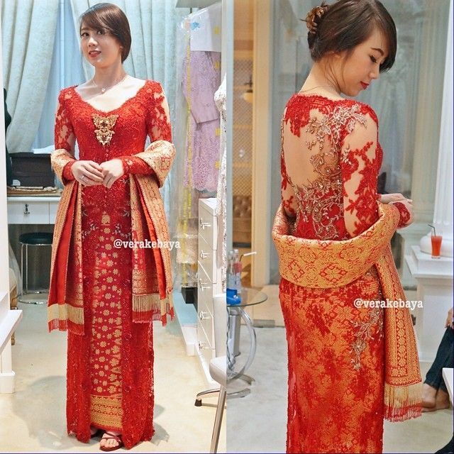 16 model vera kebaya warna merah modern terbaru cantik 