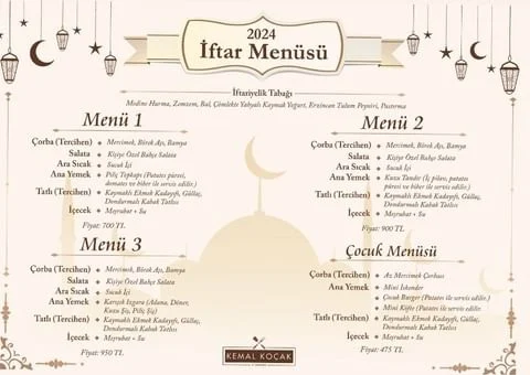 kemal koçak et lokantası kayseri ramazan 2024 iftar menü fiyatları