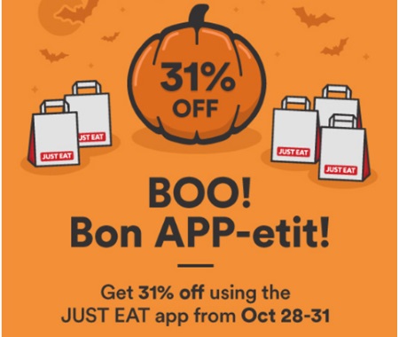 JustEat Halloween 31% Off Promo Code