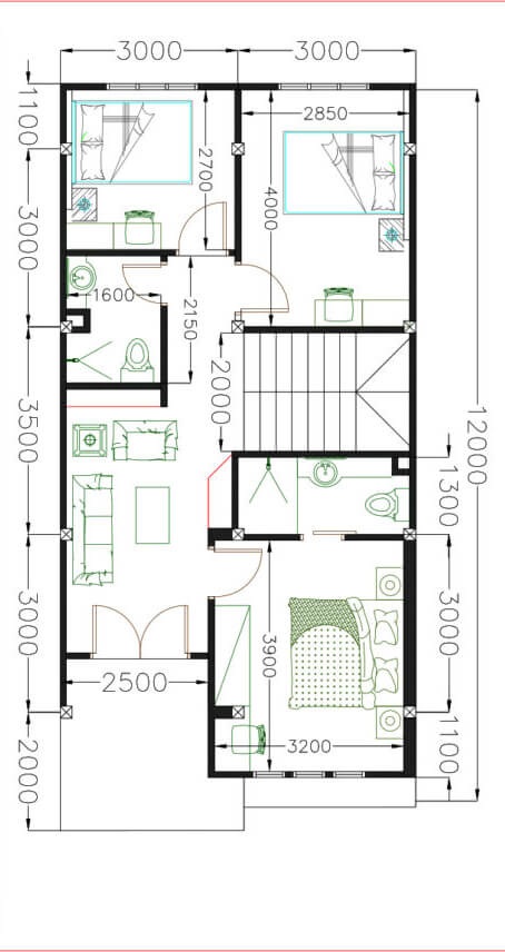  plan  maison  tonnants 7 x  15  m avec 3 chambres