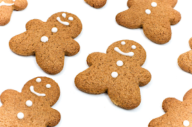 Gingerbread man cookies laying close up