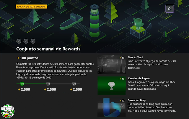 Conjunto semanal de Rewards: 100 puntos