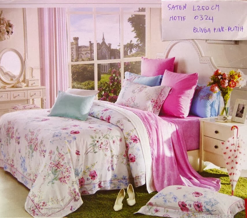 Sprei Jepang Motif Bunga Pink Putih