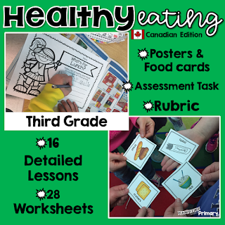 Healthy eating unit for Canadian third grade students that includes lessons, printables, assessment task and a rubric.  