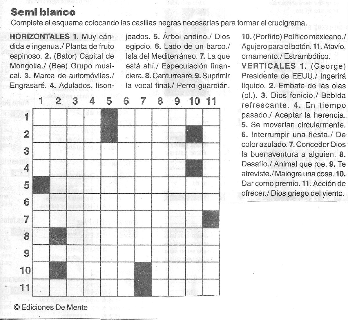 crucigramas y pasatiempos: crucigrama