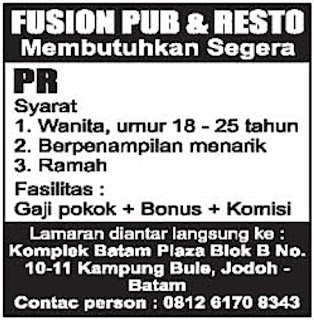 Lowongan Kerja FUSION PUB & RESTO batam