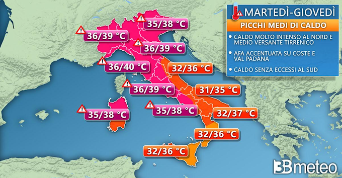 3bmeteo: 'Prolungata ondata di calore, picchi prossimi ai 40°C, notti tropicali e afa. Tutto ciò che c’è da sapere'