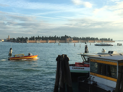 Vaporetto station at Fondamente Nova overlooking Venice cemetary, Venice, Italy