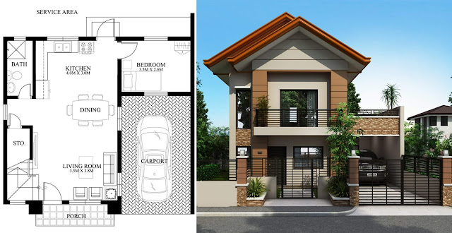 Plan maison élégante de 9 x 8 m avec 3 chambres