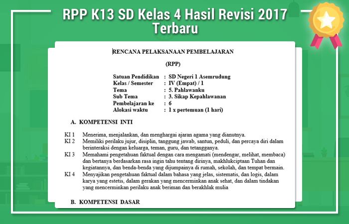 RPP K13 SD Kelas 4 Hasil Revisi 2017 Terbaru - RPP 