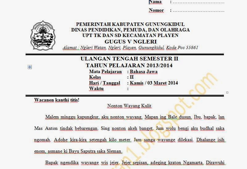 SOAL UJIAN SEMESTER 2 - BAHASA JAWA KELAS 1, 2, 3, 4, 5, 6 