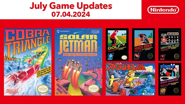 magem com as capas dos jogos de NES adicionados ao Nintendo Switch Online em julho de 2024.