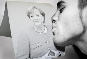 Merkel-Zeichnung CDU-Anhänger  Kuss