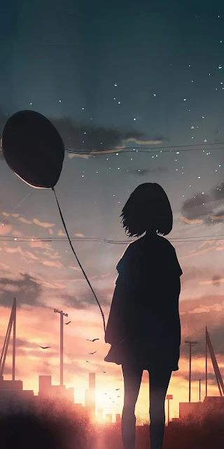 Alone Girl Sunset City Anime Wallpaper