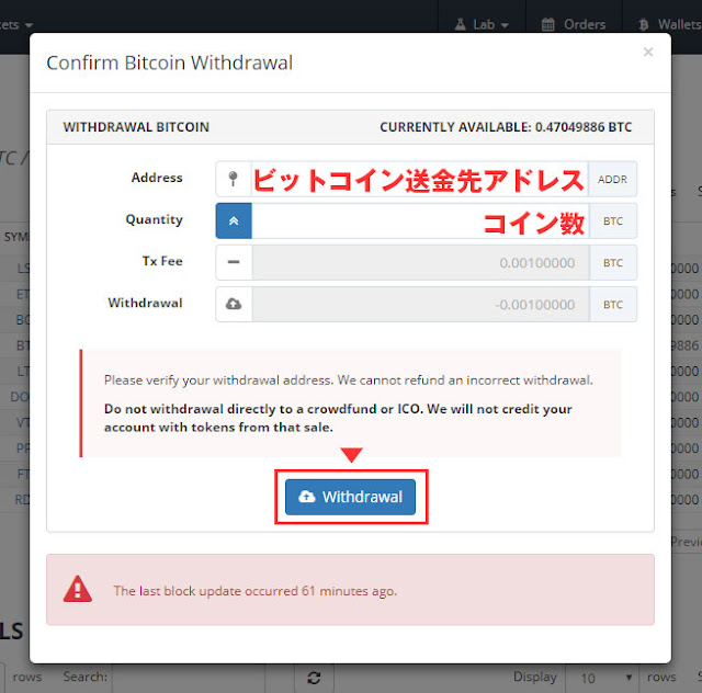 BITTREXのビットコイン送金方法